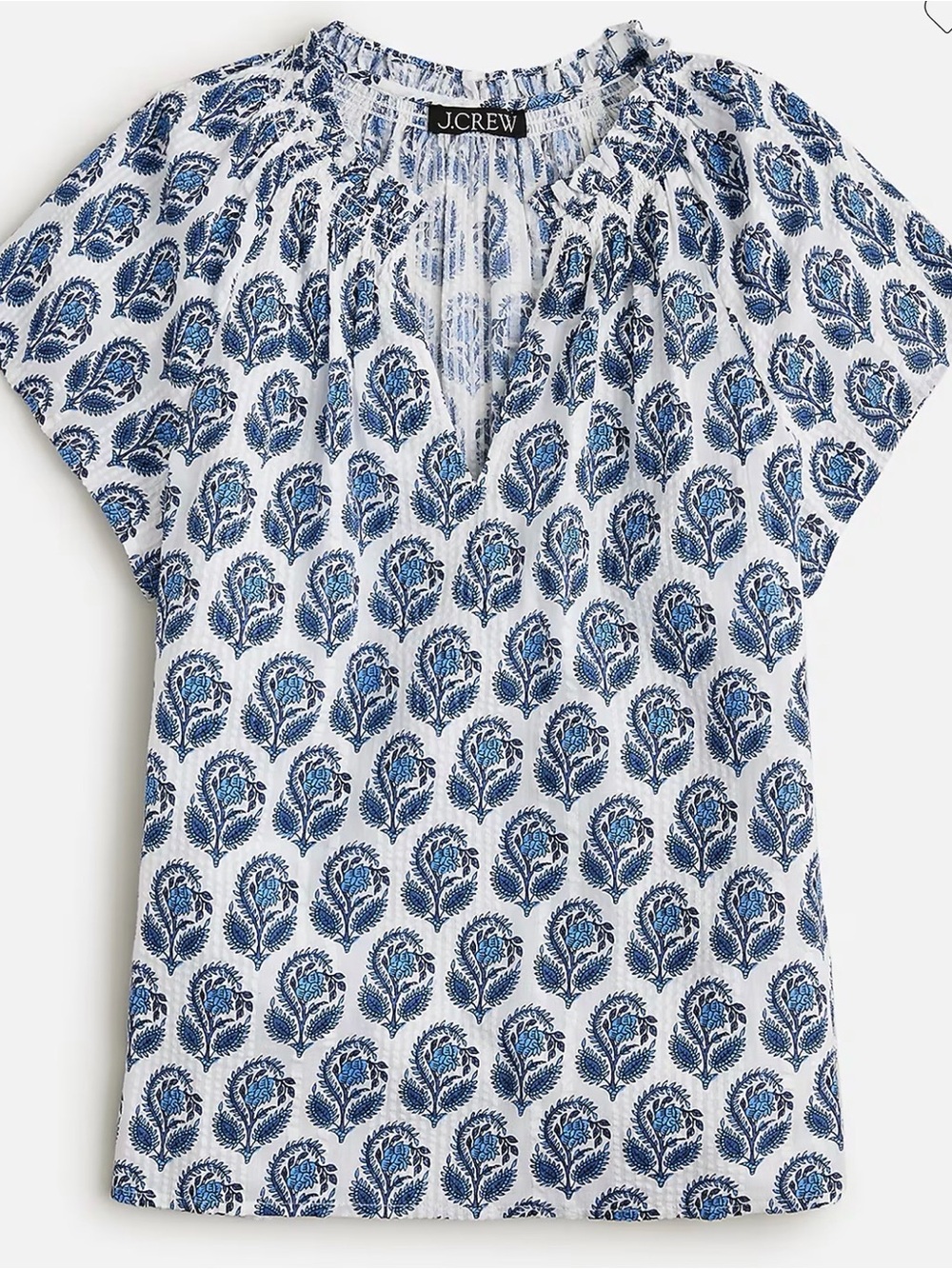 J. Crew Smocked flutter-sleeve top in bouquet block print